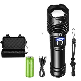 Aluminum Alloy Strong Light Power Display Telescopic Flashlight (Option: 26650battery X USB cablexbox)