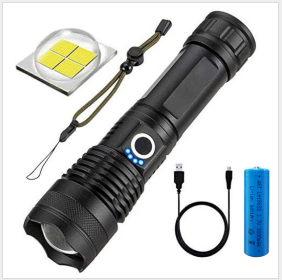 Strong Light Flashlight, Rechargeable, Zoom Power Display, Outdoor Super Bright And Portable (Option: P50 wick)