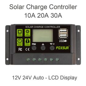 FOXSUR Upgraded Solar Charge Controller 30A 20A 10A PWM Solar Charger Regulator 12V 24V Auto LCD Display with Dual USB 5V Output (Socket Standard: 12V 24V 20A)