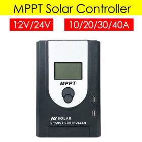 10/20/30/40A MPPT Solar Charge Controller Dual USB LCD Display 12V 24V Auto Solar Cell Panel Charger Regulator (Current: 20A)