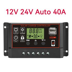 1pc Solar Charge And Discharge Controller 12V 24V Auto LCD Solar Regulator With Dual USB 5V; 5.25*1.98in (Model: 12V 24V Auto 40A)