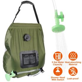 5Gal Solar Heating Camping Shower Bag w/ Removable Hose And Shower Head (Color: Green)