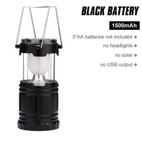 Solar LED Camping Light Portable Camping Lamp USB Rechargeable Flashlight Emergency Tent Lamp Torch Waterproof Lighting Outdoor (Ships From: CN, Wattage: Only battery)